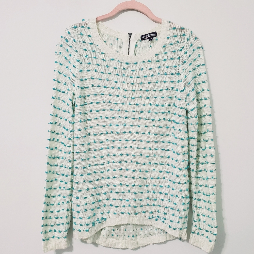 Freshman 1996 Womens White Green Knit Detail Sweater Medium